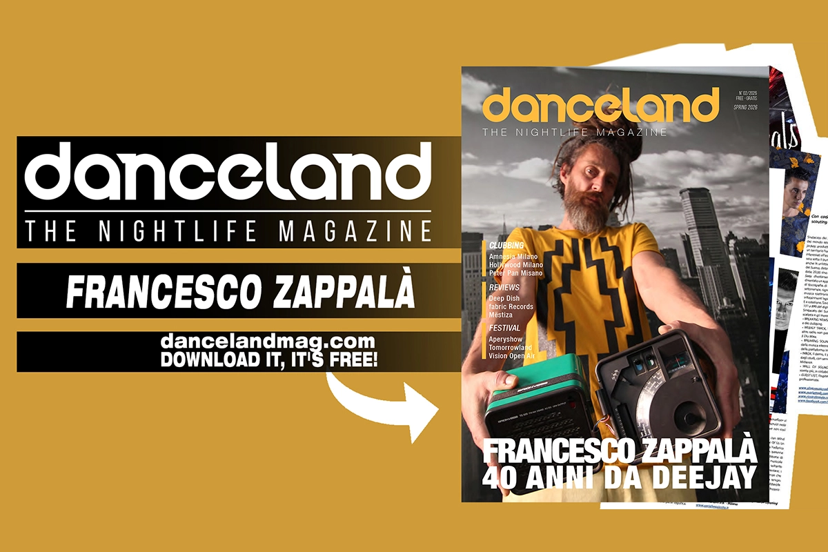 Front cover of Danceland magazine featuring Francesco Zappalà with a bold headline 'FRANCESCO ZAPPALÀ 40 ANNI DA DEEJAY' and a man holding a boombox against an urban backdrop.